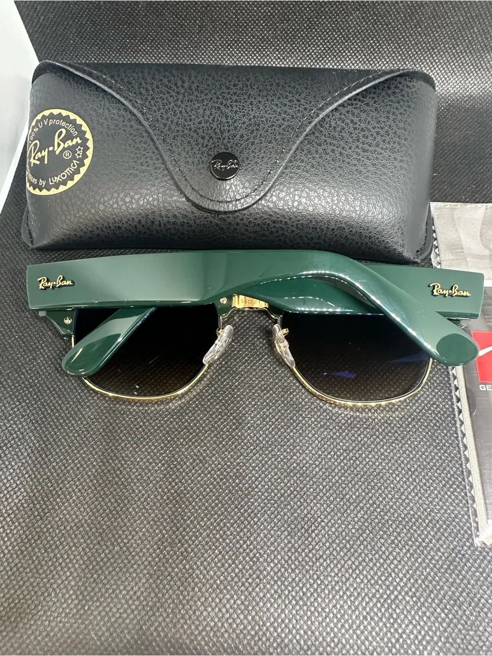 Ray-Ban Clubmaster Sunglasses — Green Browline with Gold Frame and Brown Lenses